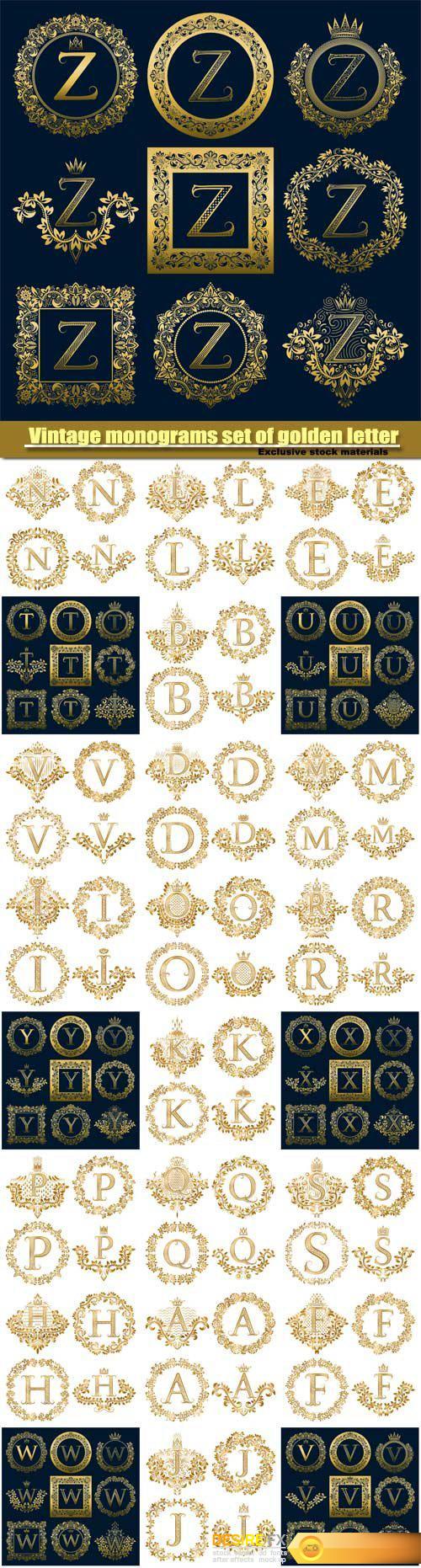 Vintage monograms set of golden letter, heraldic logos