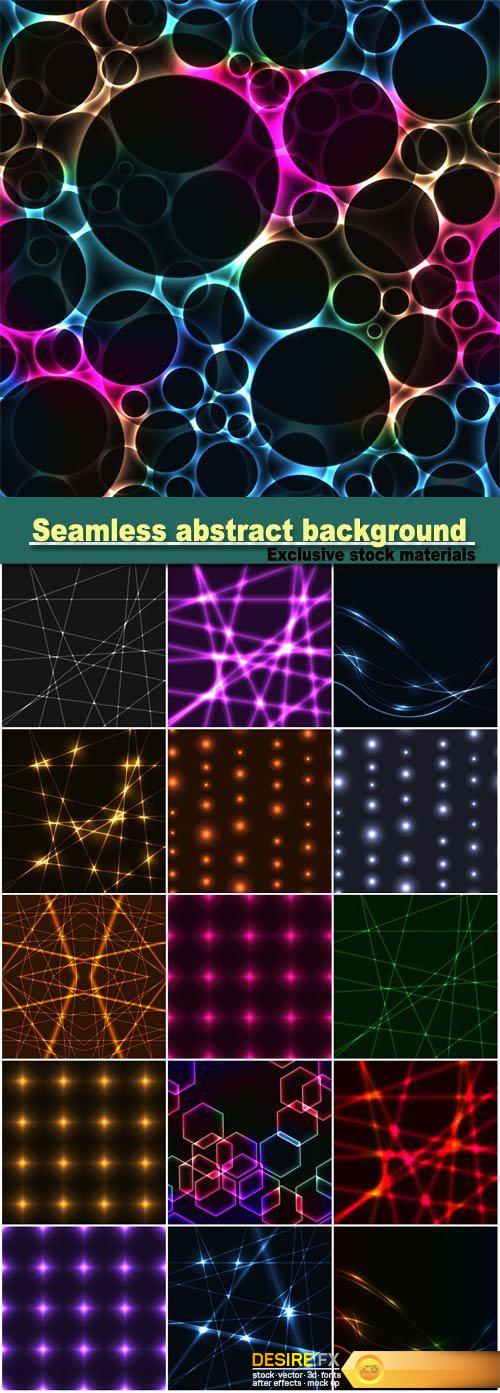 Seamless abstract background from gold Laser beams, colorful spectrum hexagons outlines, laser rays