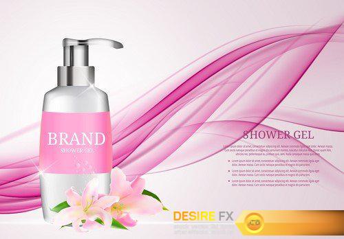 Shampoo Bottle Template for Ads or Magazine Background 3D Vector Illustration 15X EPS