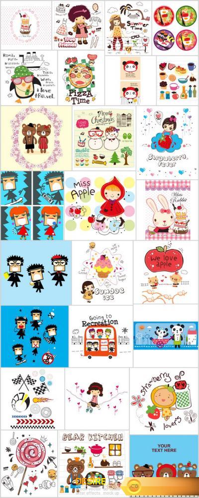 Doodle cartoon characters and illustration - Set of 26xEPS Professional Vector Stock
