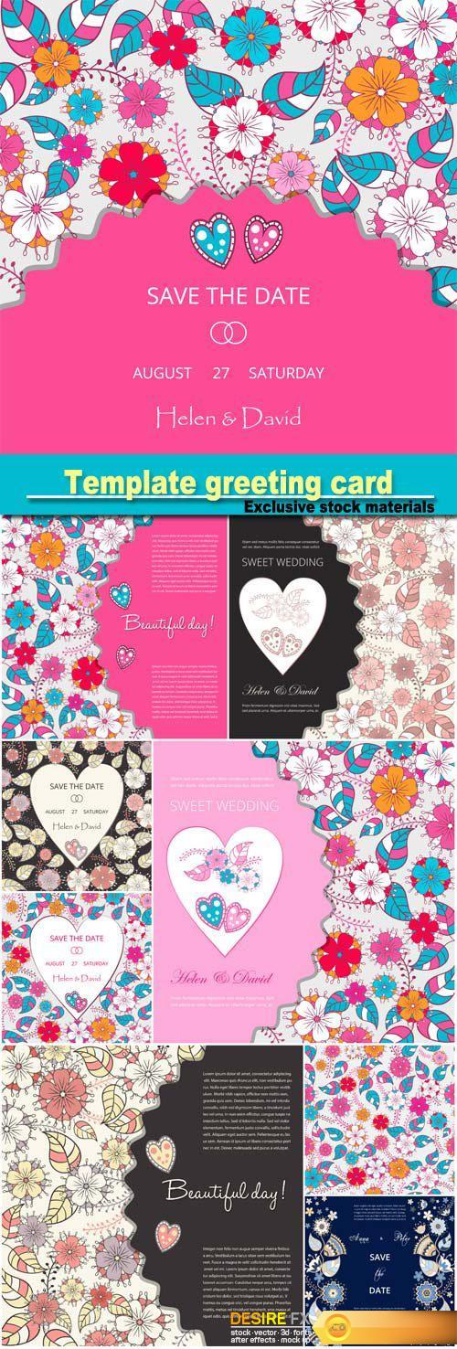 Template greeting card, save the date, made of flowers, herbs