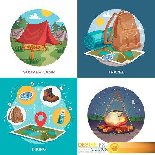 Camping flat icons set 9X EPS