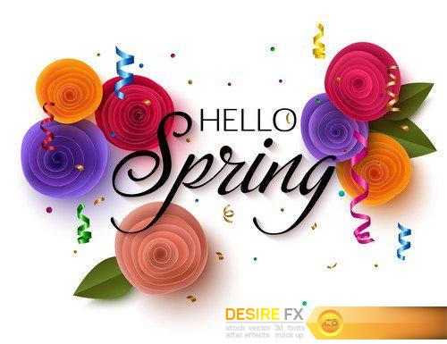 Spring banner with paper flowers 9X EPS
