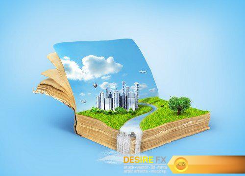 Eco concept Solar energy town, wind energy 9X JPEG