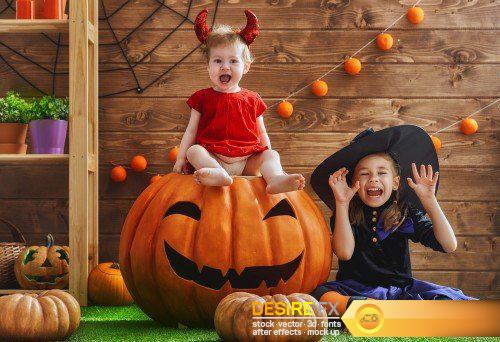 Children and pumpkins on Halloween
