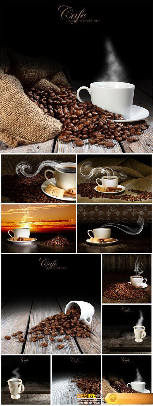 Delicious aromatic coffee, coffee beans