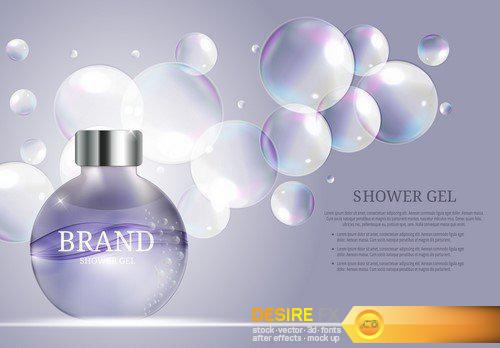Shower Gel Bottle Template for Ads or Magazine Background 3D Vector Illustration 20X EPS
