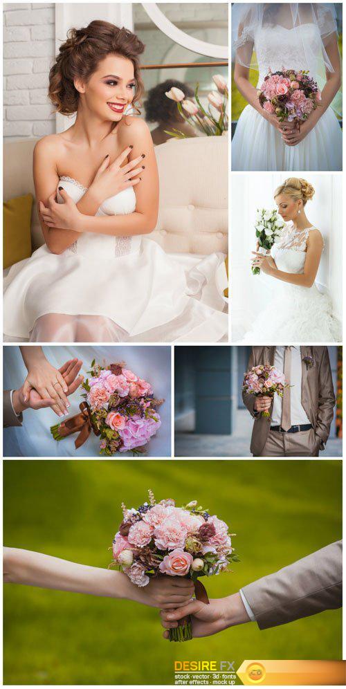 Wedding, beautiful bride and groom, flowers