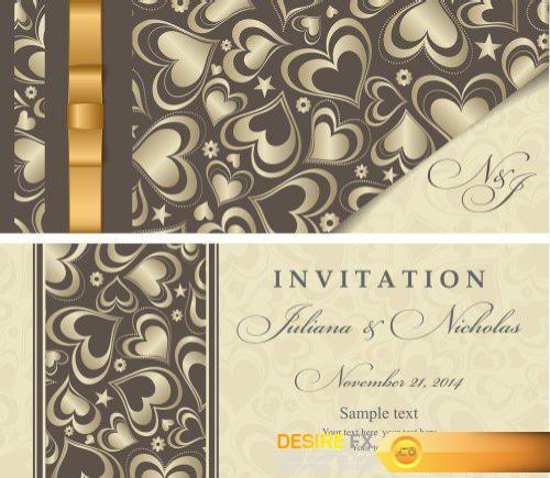 Vintage vector invitation with patterns, envelopes