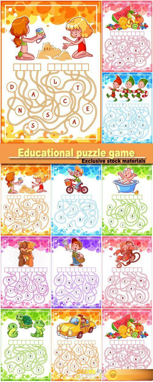 Educational puzzle game with kids and animals
