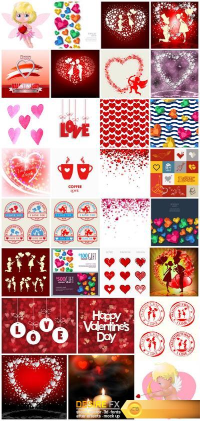 Heart & Love - Happy Valentines Day 10 - Set of 30xEPS Professional Vector Stock 