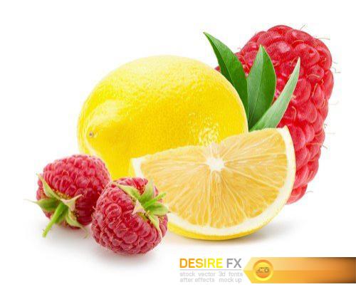 Raspberries, lemon and pomegranates isolated on the white background 10X JPEG