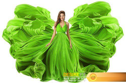 Fashion model woman in dress, silk fabric 16X JPEG