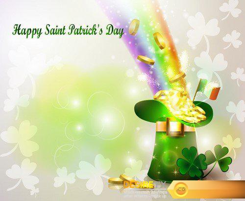 St. Patrick Day symbol green pot full of gold coins and rainbow 14X EPS