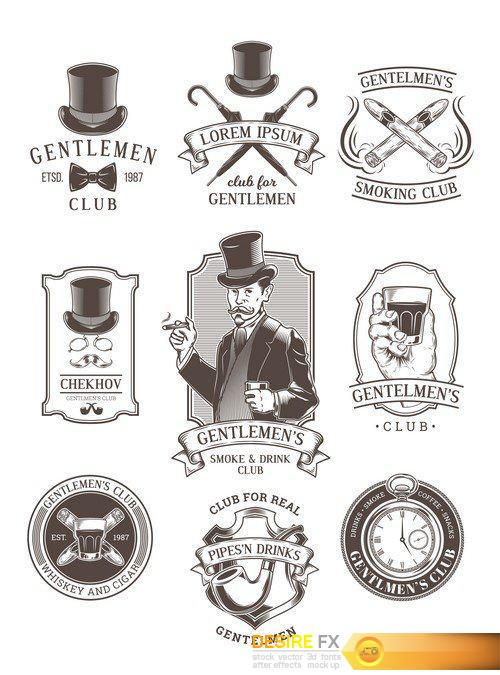 Set of vector vintage gentleman emblems, labels, icons 10X EPS