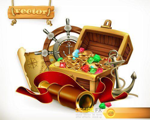 Pirate treasure Adventure 3d vector illustration 9X EPS