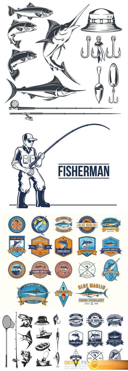 Set of vector icons on the theme of fishing  5X EPS