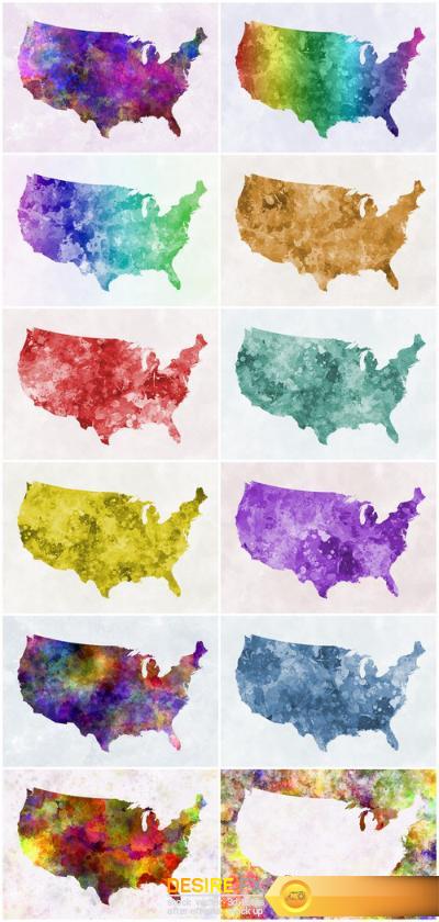World map in watercolor - Set of 12xUHQ JPEG Professional Stock Images