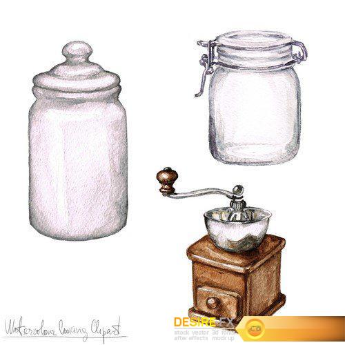 Coffee with cookies painted watercolor 15X JPEG