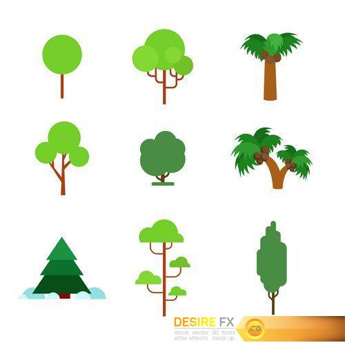 Flat style flora plant tree bush grass nature objects icon set 7X EPS