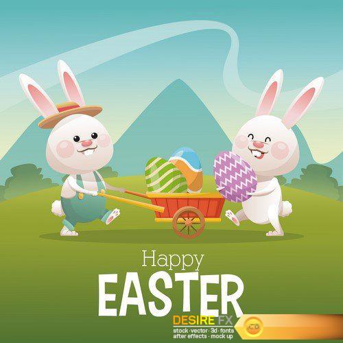 Happy easter card cute bunny egg decorating 20X EPS