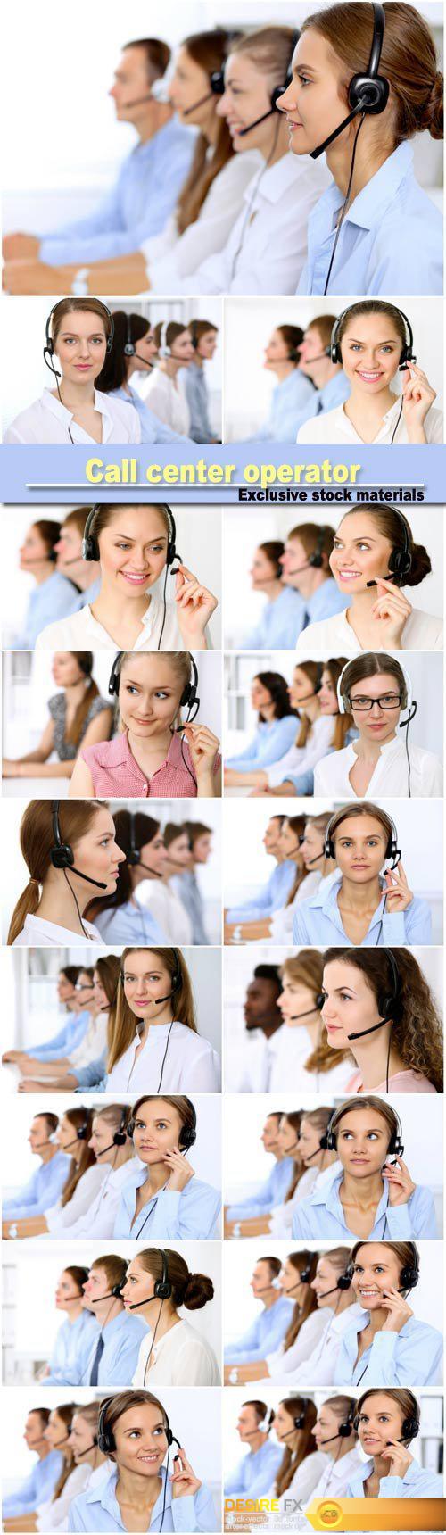 Young beautiful business woman in headset, ?all center operator