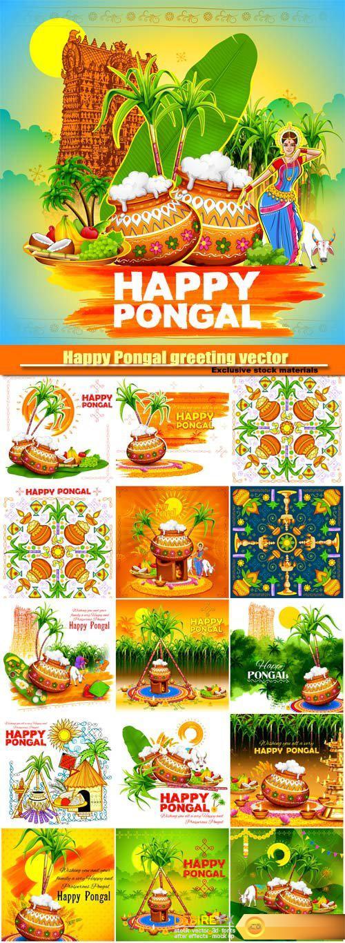 Happy Pongal greeting vector background