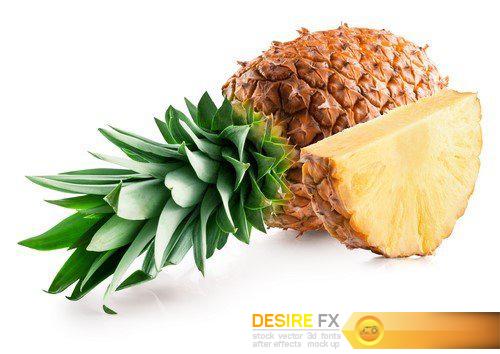 Pineapple slices and half of coconut isolated on the white background 12X JPEG
