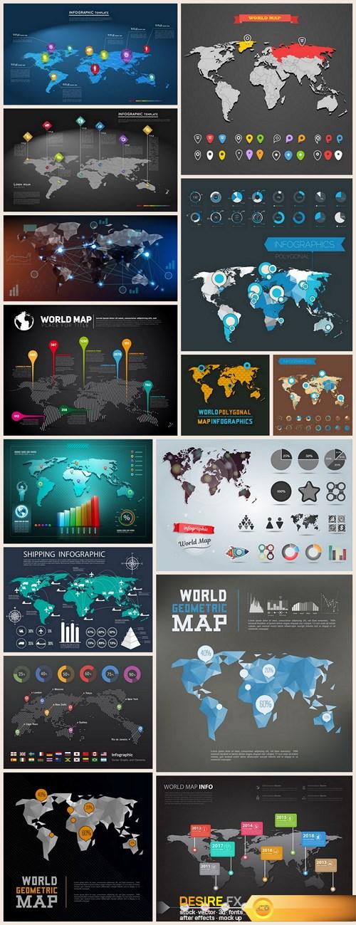 World Map Infographic - 15 Vector
