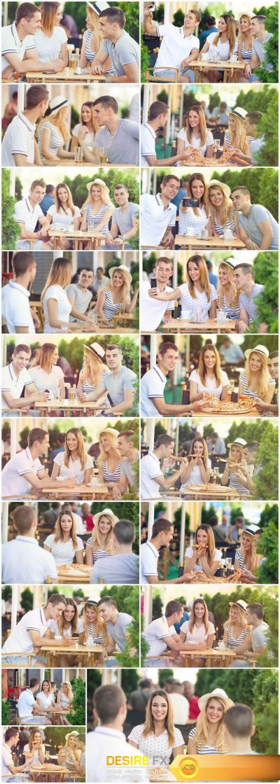 Happy young group of teenage friends having fun in the outdoor cafe - Set of 19xUHQ JPEG Professional Stock Images