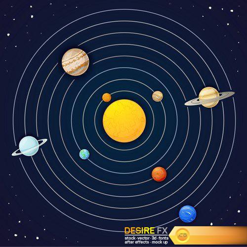 Icons of the planet of the solar system, vector illustration 11X EPS
