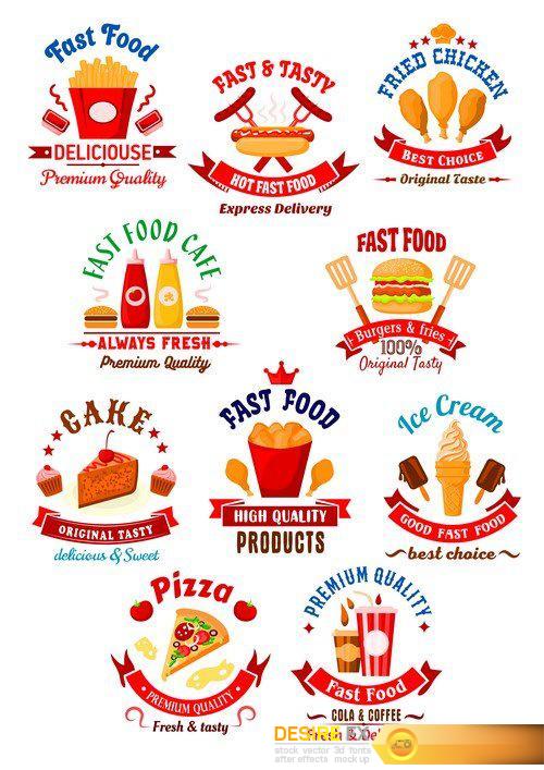 Fast food cafe badge set. American, mexican and italian fast food design 17X EPS