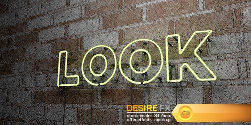 Glowing Neon Sign on stonework wall - 3D rendered 30X JPEG