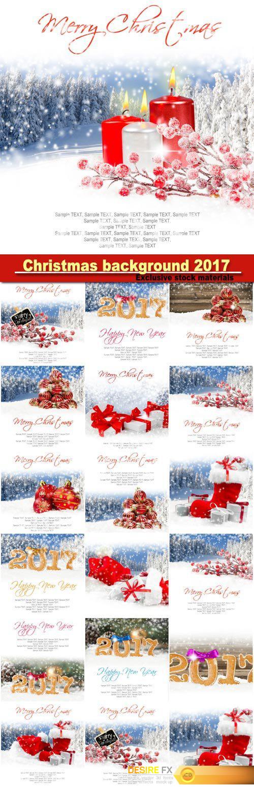 Christmas background 2017 with falling snow and white space