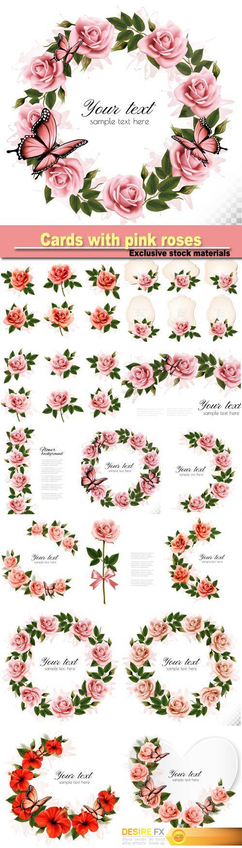 Collection of retro greeting cards with pink roses