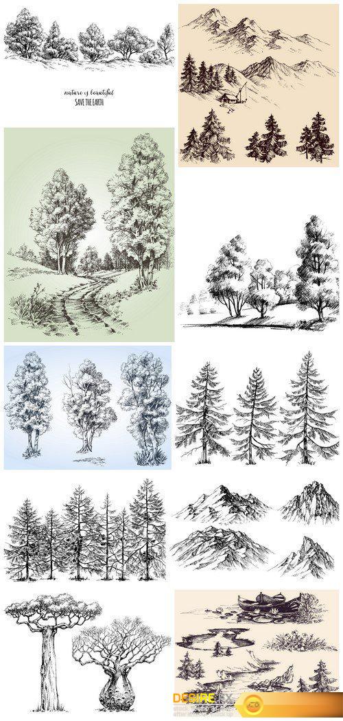 Nature mountains and trees 10X EPS