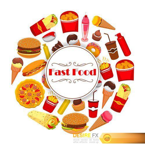 Fast food cafe badge set. American, mexican and italian fast food design 17X EPS
