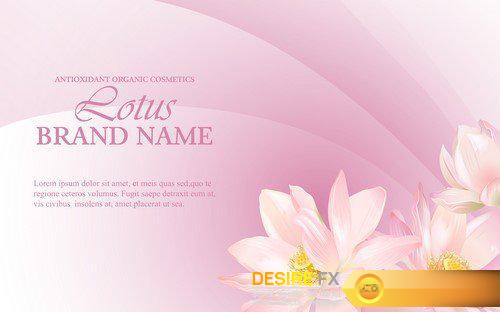 Vector banners with pink lotus flowers 14X EPS