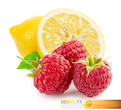 Raspberries, lemon and pomegranates isolated on the white background 10X JPEG