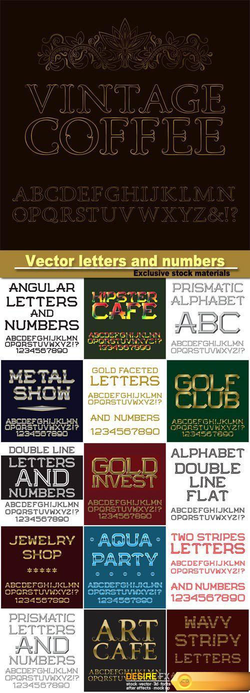 Vector gold letters and numbers, english alphabet