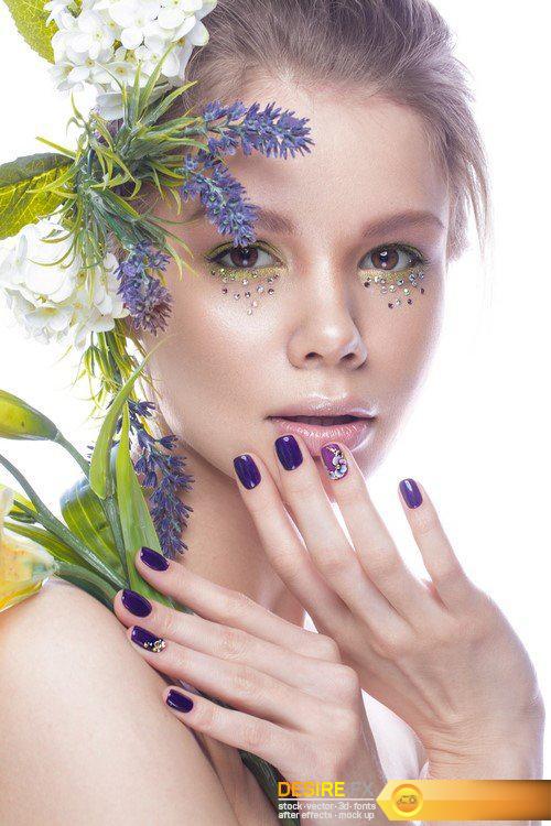 Beautiful girl with flowers and design nails manicure 7X JPEG