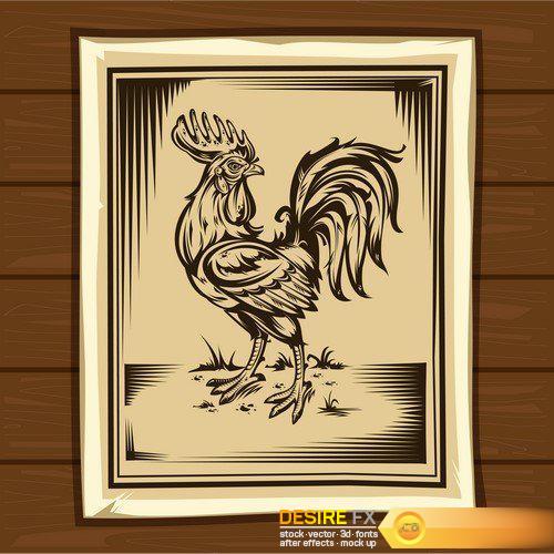Vector color illustration of a rooster 2017 13X EPS