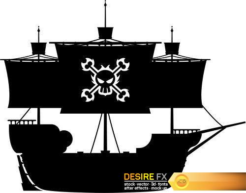 Pirate Ship Silhouette 13X EPS