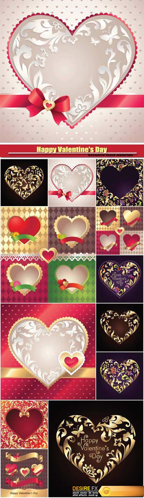 Happy Valentine's Day, vector background with hearts and ornaments