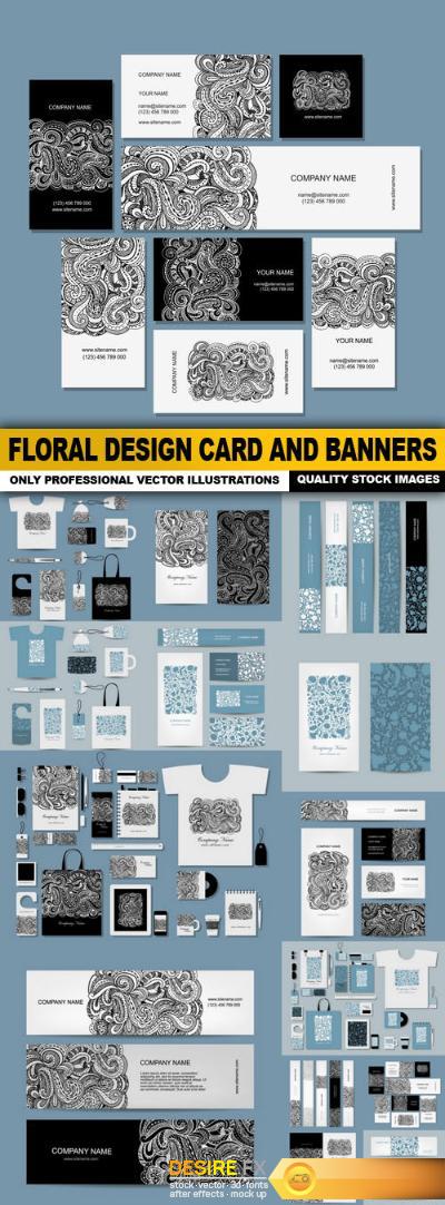 Floral Design Card And Banners - 14 Vector