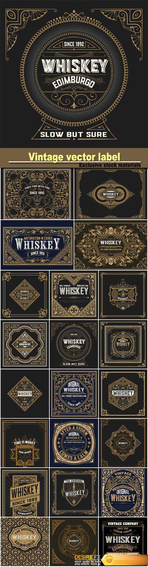 Vintage wedding label, retro whiskey label vector