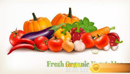 Background with organic fresh vegetables and fruits healthy food