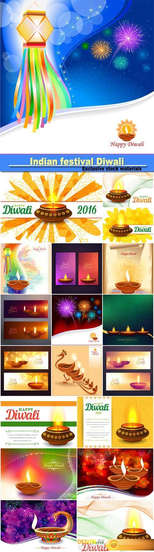 Traditional Indian festival Diwali with lamp vector