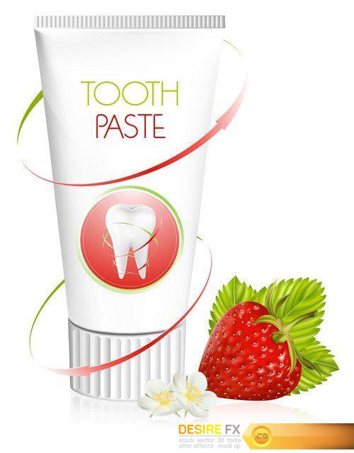 Dental concept White tooth, toothbrush and toothpaste 8X EPS