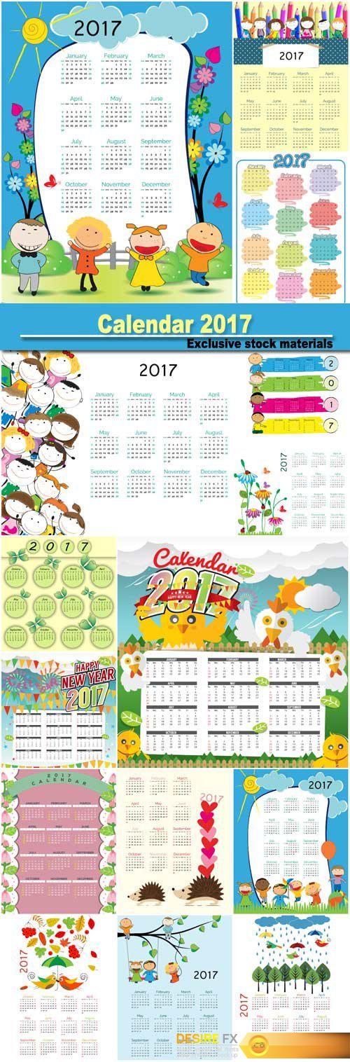Calendar 2017, vector illustrations of children's